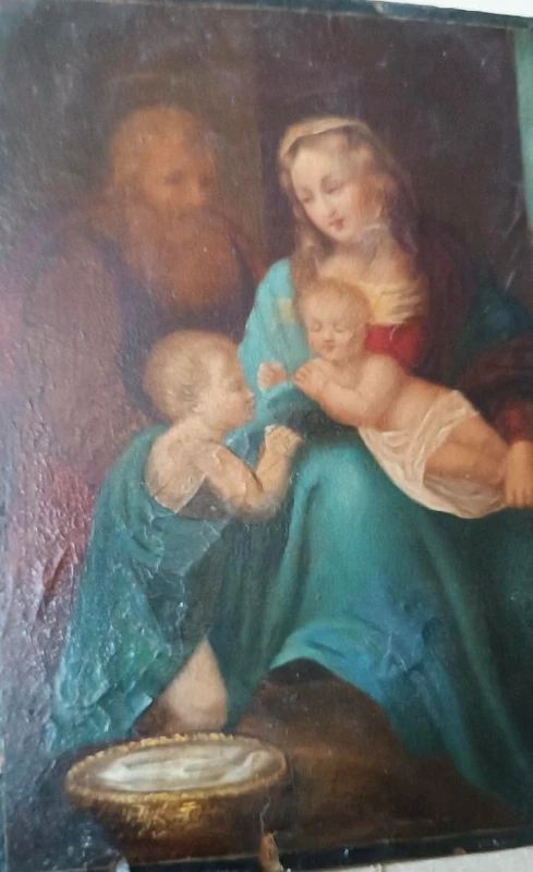 Antico dipinto su rame-sacra famiglia-