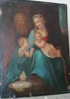 Antico dipinto su rame-sacra famiglia-