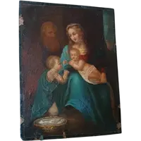Antico dipinto su rame-sacra famiglia-