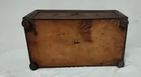 Antique 17th-century inlaid wooden alms box—L. 30, W. 20, H. 18
