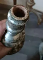Rara coppia antichi candelieri argentati in terracotta XVII secolo