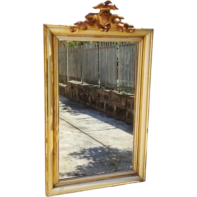 Grand miroir en bois du XIXe siècle, doré à la feuille, avec corniche