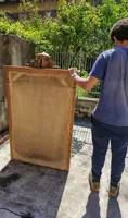 Grand miroir en bois du XIXe siècle, doré à la feuille, avec corniche
