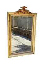 Grand miroir en bois du XIXe siècle, doré à la feuille, avec corniche