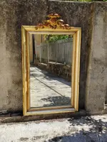 Grand miroir en bois du XIXe siècle, doré à la feuille, avec corniche