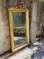 Grand miroir en bois du XIXe siècle, doré à la feuille, avec corniche