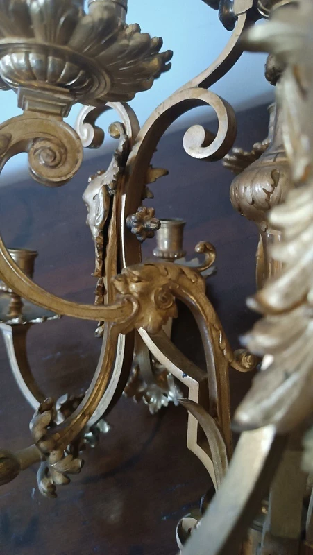 Large 15-light bronze candelabra, mid-1800s