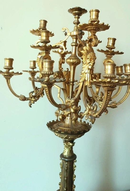 Large 15-light bronze candelabra, mid-1800s