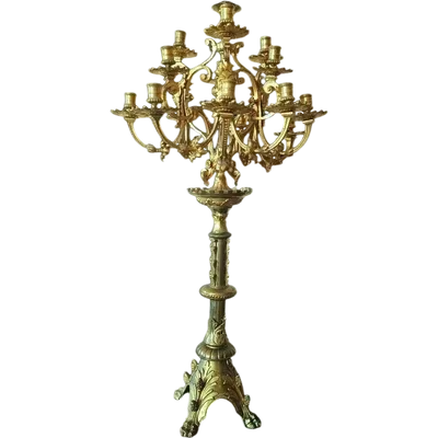 Large 15-light bronze candelabra, mid-1800s
