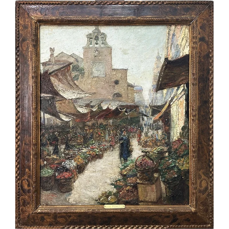 Luigi Moretti, Veduta del mercato di Rialto, olio su tela cm. 74x60