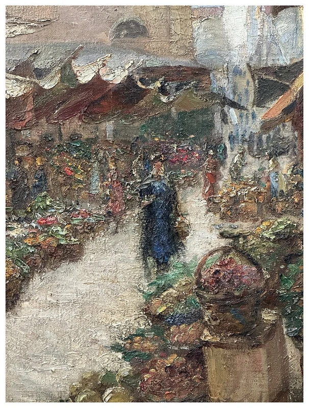 Luigi Moretti, Veduta del mercato di Rialto, olio su tela cm. 74x60