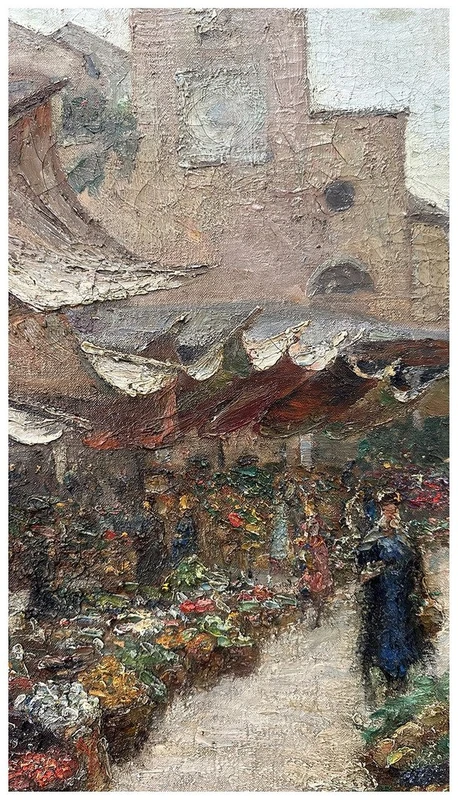 Luigi Moretti, Veduta del mercato di Rialto, olio su tela cm. 74x60