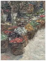 Luigi Moretti, Veduta del mercato di Rialto, olio su tela cm. 74x60