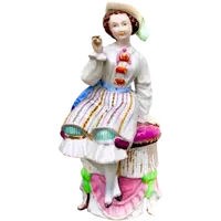 Porcelain tobacco box featuring a seated female figure holding a cigar.