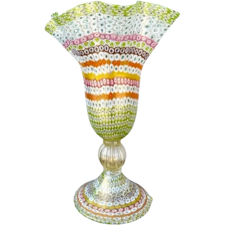Lampe en forme de calice ornée d'inserts en murrine polychromes et de feuille d'or. Pièce unique.