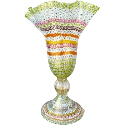 Goblet-shaped lamp with polychrome murrine inlays and gold leaf. One-of-a-kind piece.