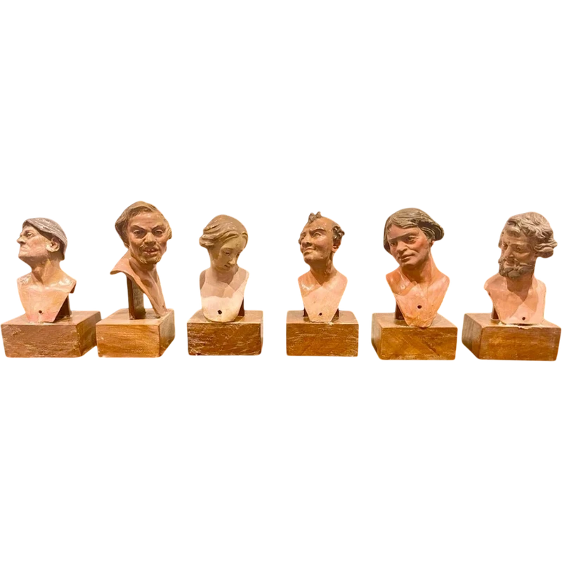 Serie dì 6 teste dì statuine da presepe napoletane in terracotta dipinta