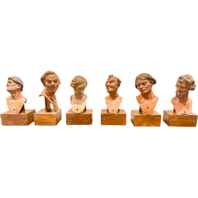 Set of 6 painted terracotta Neapolitan Nativity scene figurine heads
