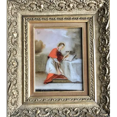 Painting on glass depicting St. Aloysius Gonzaga. Gilded wooden frame with rocaille motifs.