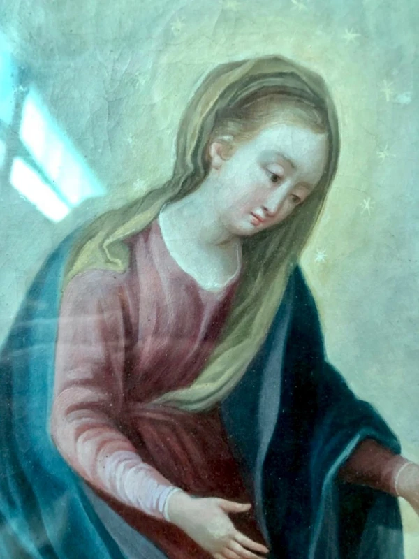 Dipinto olio su tela raffigurante San Stanislao Kostka ,Madonna con Gesu'Bambino