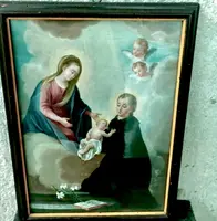 Dipinto olio su tela raffigurante San Stanislao Kostka ,Madonna con Gesu'Bambino
