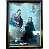 Dipinto olio su tela raffigurante San Stanislao Kostka ,Madonna con Gesu'Bambino