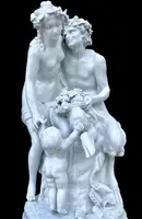 Large porcelain sculpture (masso bastardo) depicting a faun and a nymph with a cherub