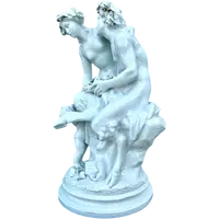 Large porcelain sculpture (masso bastardo) depicting a faun and a nymph with a cherub