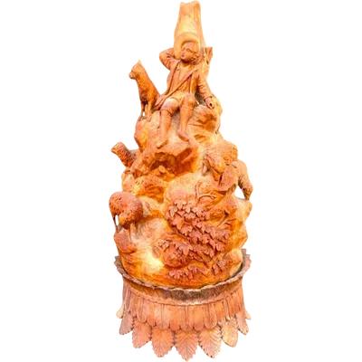 Scultura in legno dolce raffigurante pastore con pecore