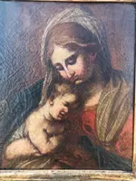 Peinture à l'huile sur toile représentant la Vierge à l'Enfant.
