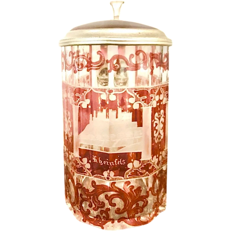 bicchiere Boemia biedermeier con scena architettonica