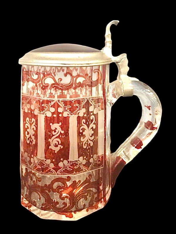 bicchiere Boemia biedermeier con scena architettonica