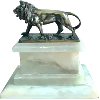 Bronze lion on an alabaster base.