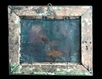 Dipinto olio su rame, raffigurante Gesu’con apostoli.cornice in legno intagliato.
