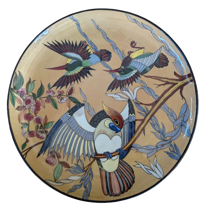 Large ceramic plate with birds and flowers