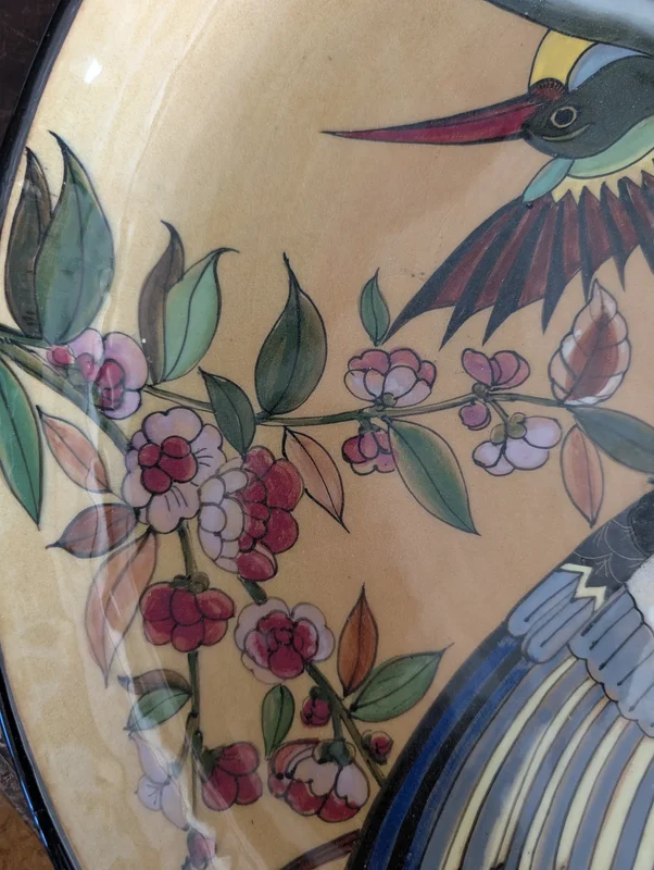 Large ceramic plate with birds and flowers