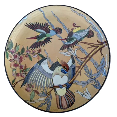 Large ceramic plate with birds and flowers