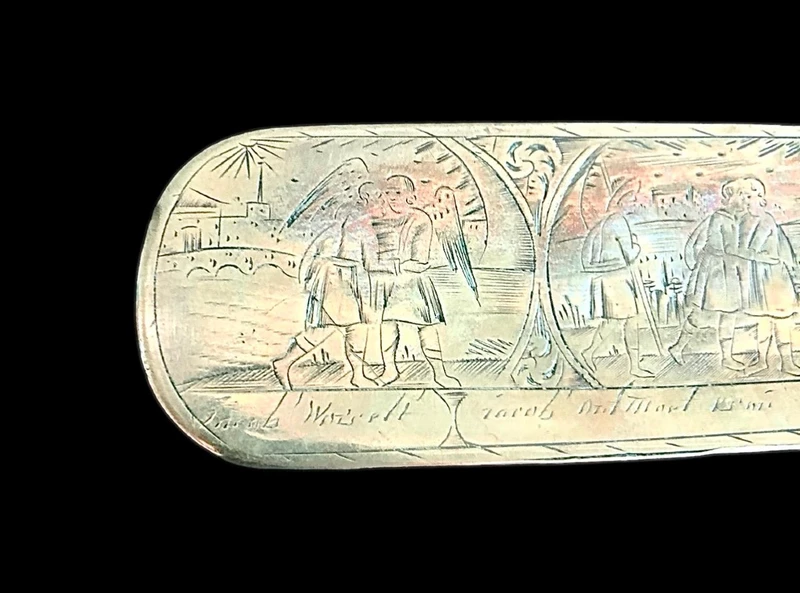 Tabatière en laiton gravée de six vignettes représentant la vie de Jacob.