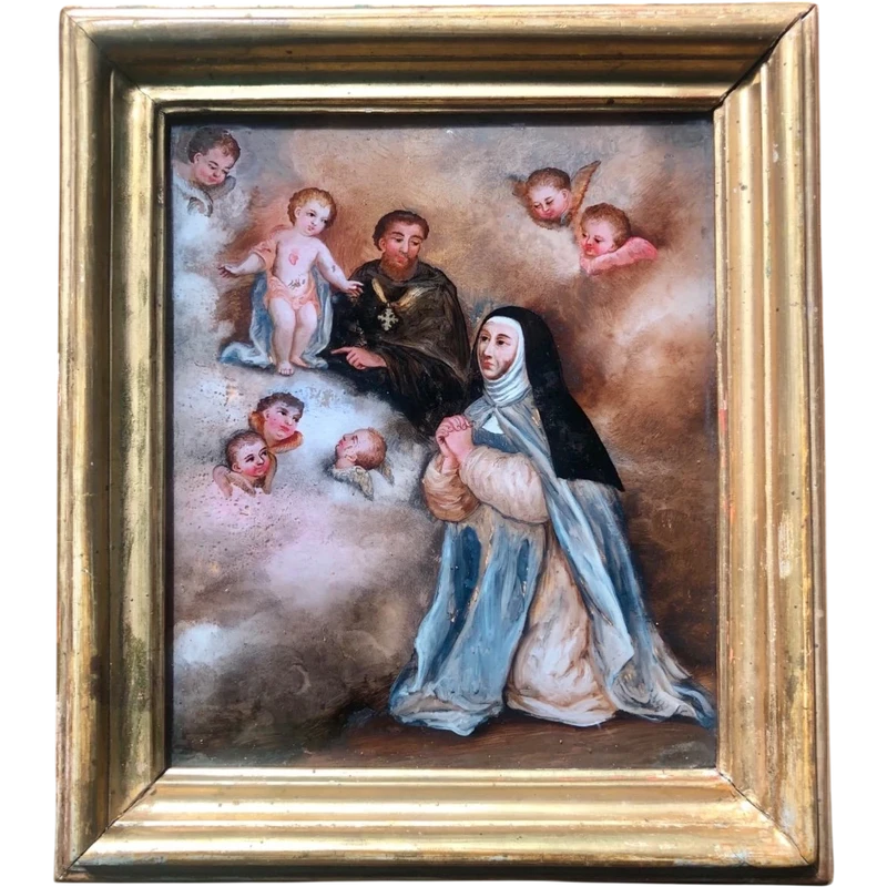 Dipinto su vetro raffigurante Santa Teresa.