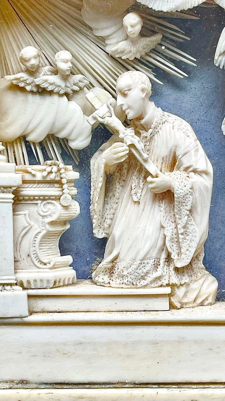 Ivory sculpture in a display case. Trapani, Sicily.
