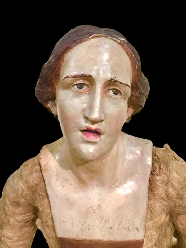 Nativity scene figurine with a terracotta face. Naples