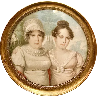Oil miniature depicting a pair of female figures.
