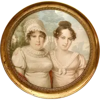 Miniature à l'huile représentant deux figures féminines.