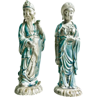 Pair of partially glazed terracotta figures of Asian figures