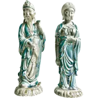 Paire de figurines orientales en terre cuite partiellement émaillée