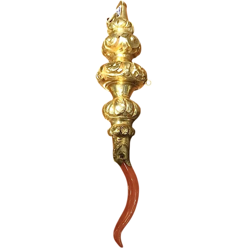 Rattle - whistle, children's toy made of vermeil silver with a tapered spherical body