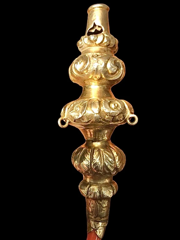 Rattle - whistle, children's toy made of vermeil silver with a tapered spherical body