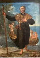 Oil painting on canvas depicting Saint Roch as a pilgrim.
