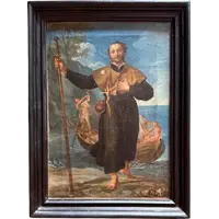 Oil painting on canvas depicting Saint Roch as a pilgrim.