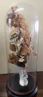 Antica Campana in vetro soffiato vaso in ceramica e fiori di stoffa XIX sec.